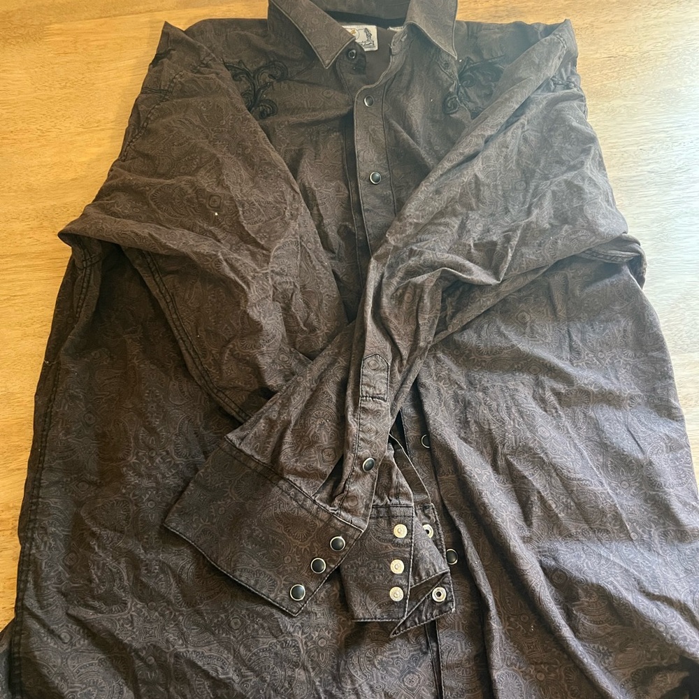 VTG Panhandle Slim Shirt Mens XL Black Pearl Snap Western Cowboy Long Sleeve 90s - Picture 2 of 4